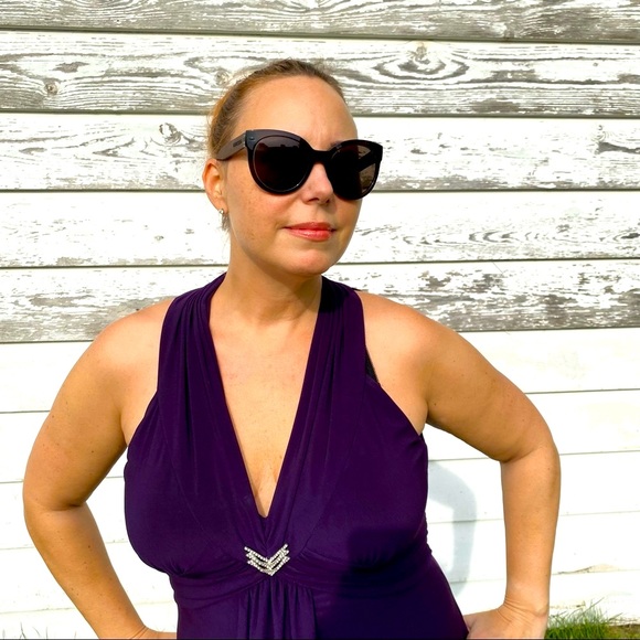 Jessica Howard Plum Purple V-neck Cocktail Dress sz 14 - Picture 4 of 10